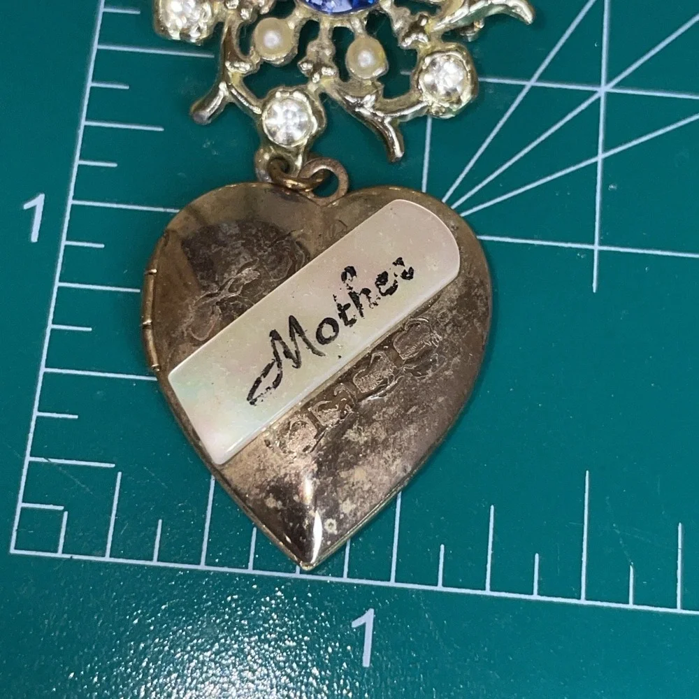 ESTATE Find Vintage Military WWII Brooch | Mother Locket | Blue Clear Rhinestone
